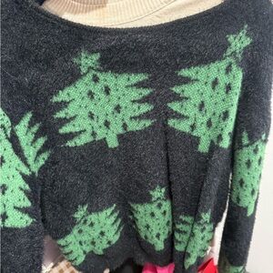 SHEIN Black and Green Tree Pattern Sweater
